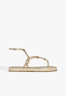 Sandália Rasteira Espadrille Couro Dourado