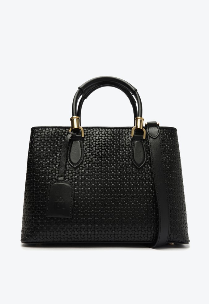 Bolsa Tote Grande Lorena Couro Trama Preta