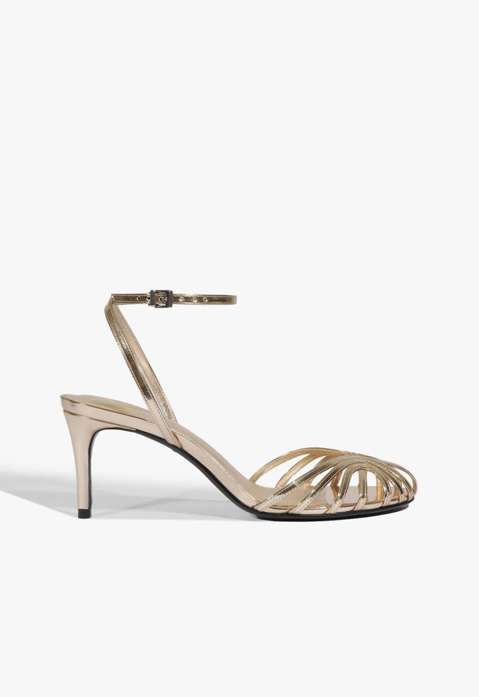 Sandália Salto Médio Liana Couro Dourada