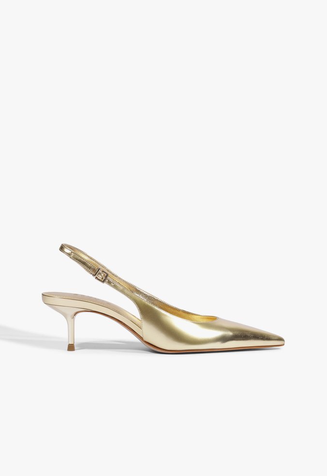 Scarpin Slingback Paola Couro Dourada