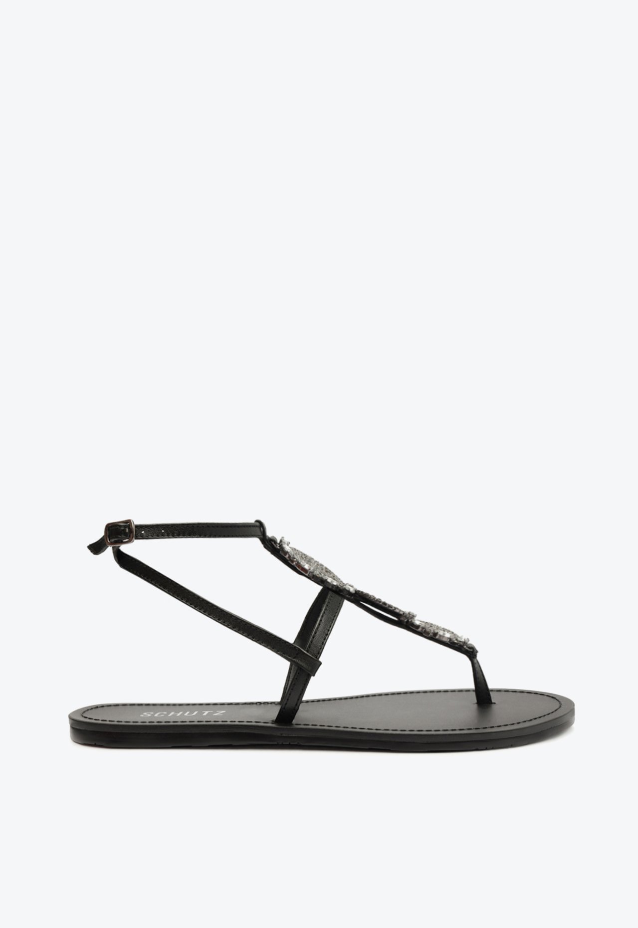 Sandália Rasteira Tiras Couro Preta | Schutz