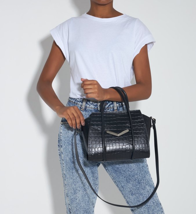 Bolsa Mini Tote Alexa Croco Preta Bolsa Mini Tote Alexa Croco Preta
