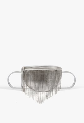 Pochete Aurora Strass Couro Prateada