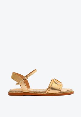 Sandalia Rasteira Baixa Corda Couro Dourado