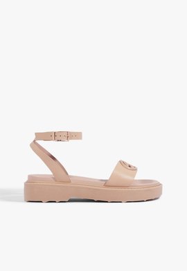 Sandália Papete Flatform Couro Rosa Claro