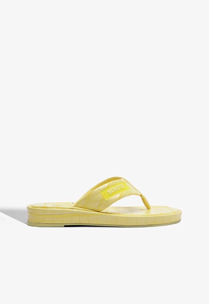 Chinelo Zoe Couro Croco Amarelo