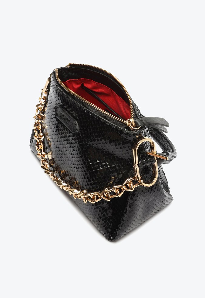Bolsa Tiracolo Abby Couro Snake Preta Bolsa Tiracolo Abby Couro Snake Preta