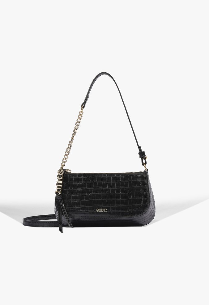 Bolsa Pequena Tiracolo Tina Zíper Croco Corrente Preta