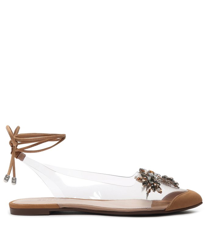 Sandália Flat Lace-Up Vinil Glam Bege