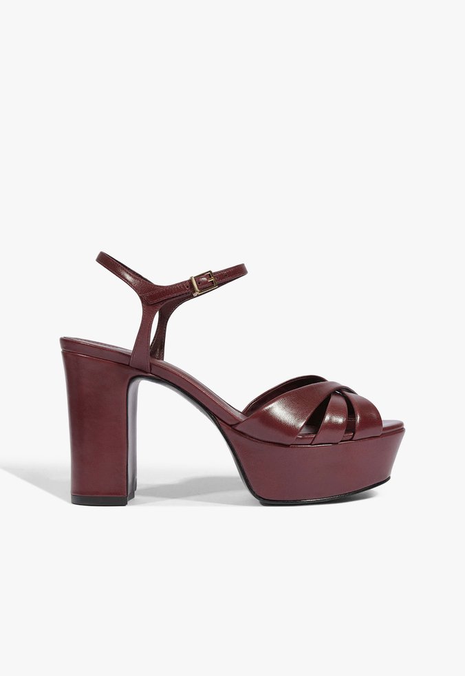 Sandália Salto Bloco Couro Vermelho