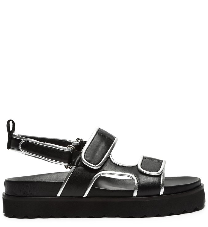 Sporty Sandal Leather Black/Silver