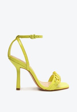 Sandália Salto Alto Couro Enfeite Amarelo Neon