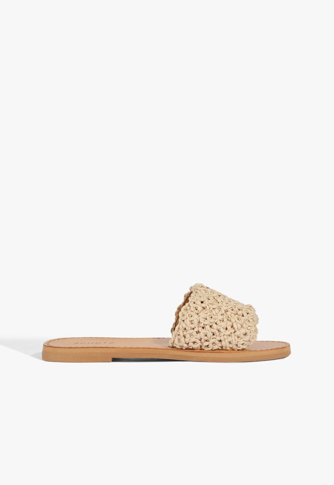 Sandália Rasteira Slide Croche Bege