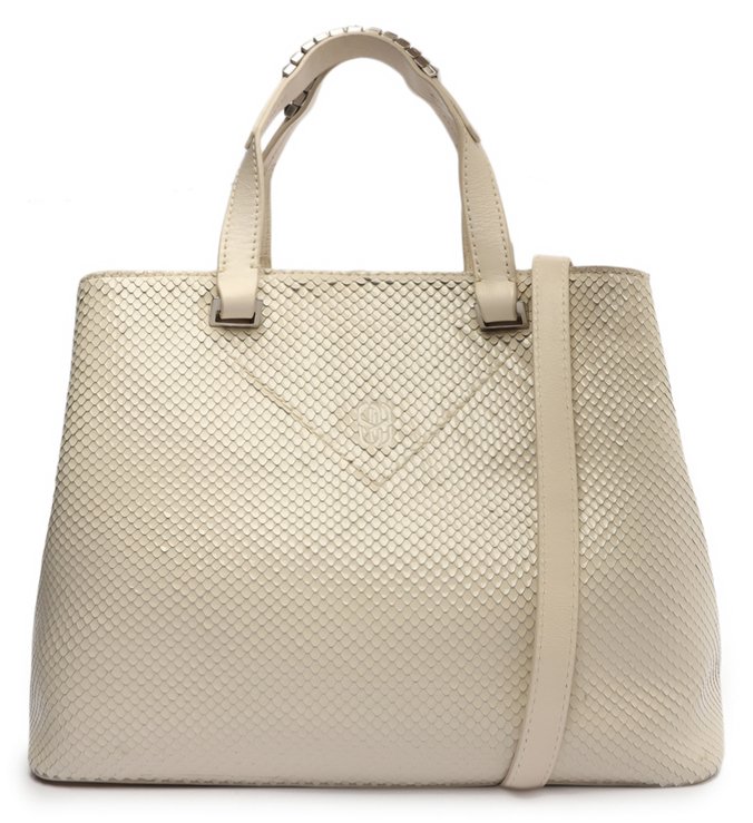 Bolsa Tote Média Trinity Couro Snake Branca