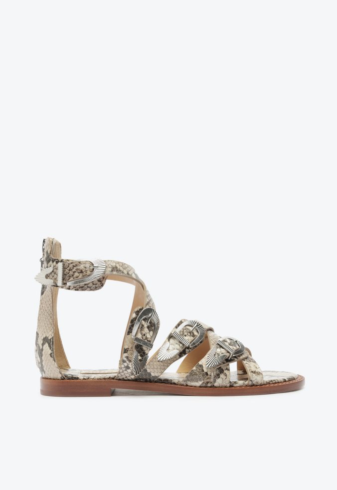 Sandália Rasteira Wild Flats Couro Snake