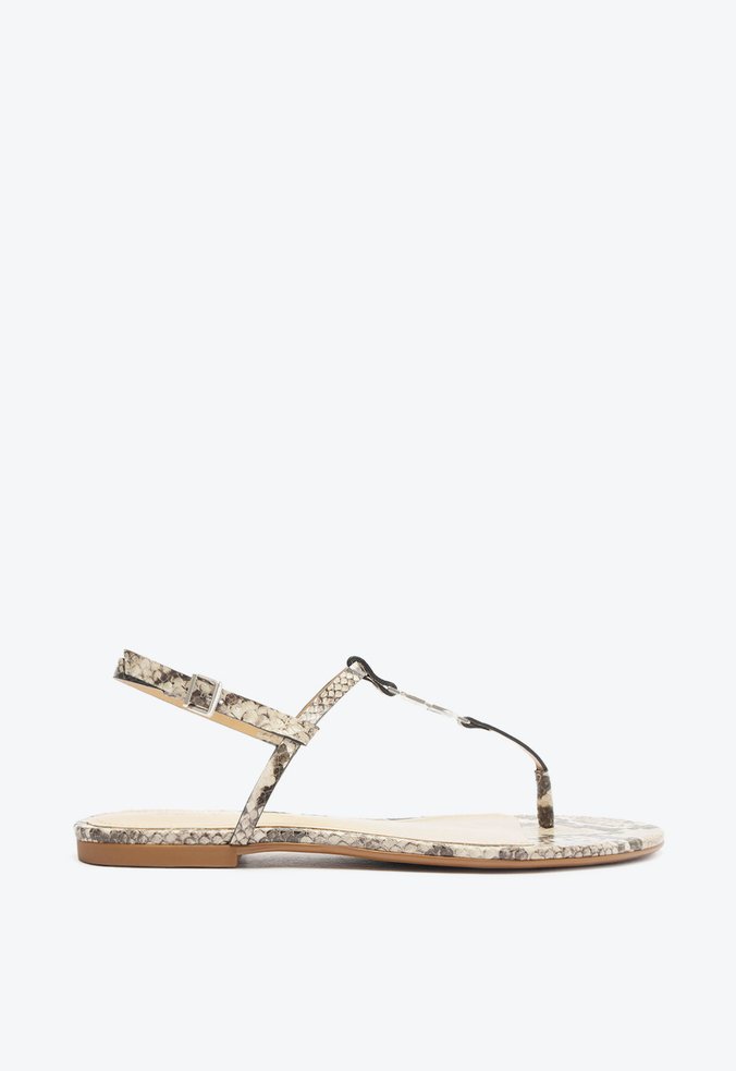 Sandália Rasteira Statement Flats Couro Snake Bege