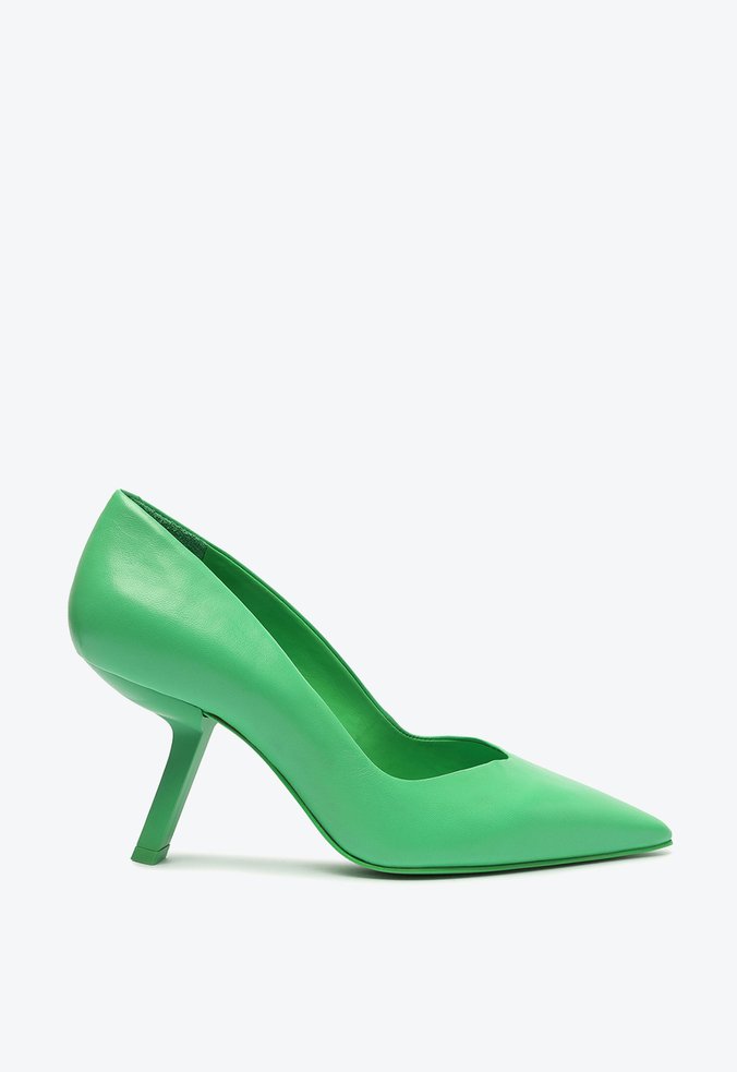 Sapato Scarpin Bert Salto Médio Esculpido Couro Verde