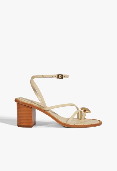 Sandália Salto Bloco Médio Azure Couro Off White | Schutz