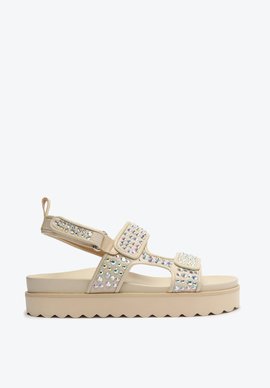 Sandália Papete Flatform Darinne Brilho Bege
