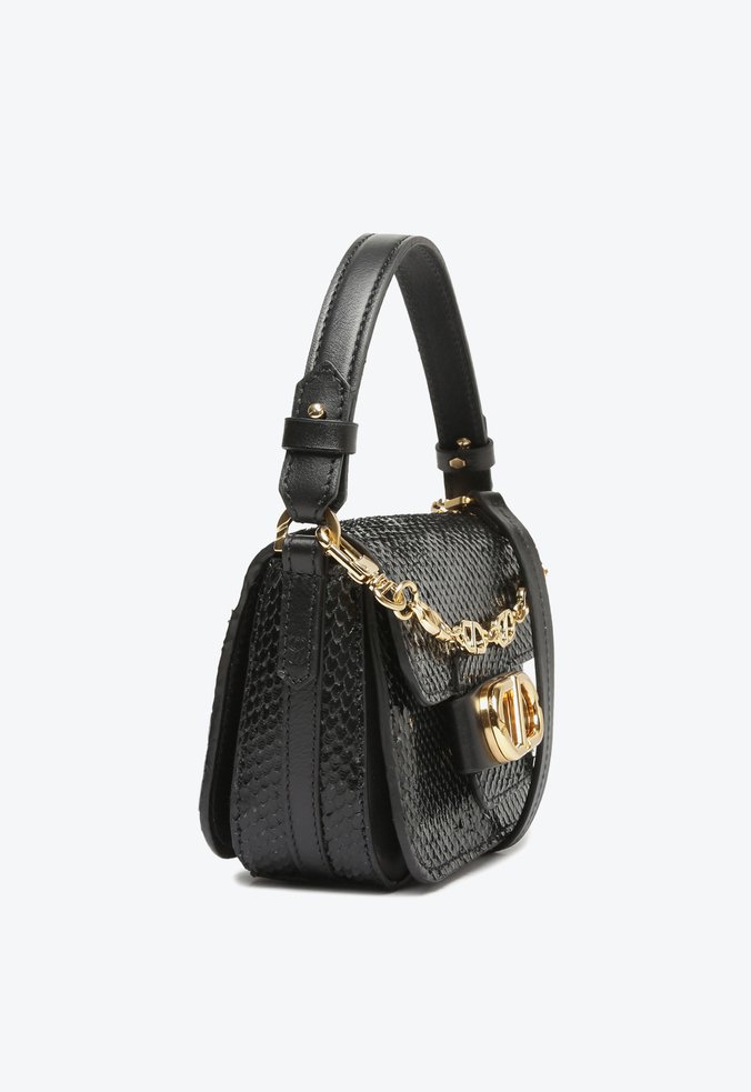 Bolsa Tiracolo Média Twist Couro Snake Preta Bolsa Tiracolo Média Twist Couro Snake Preta