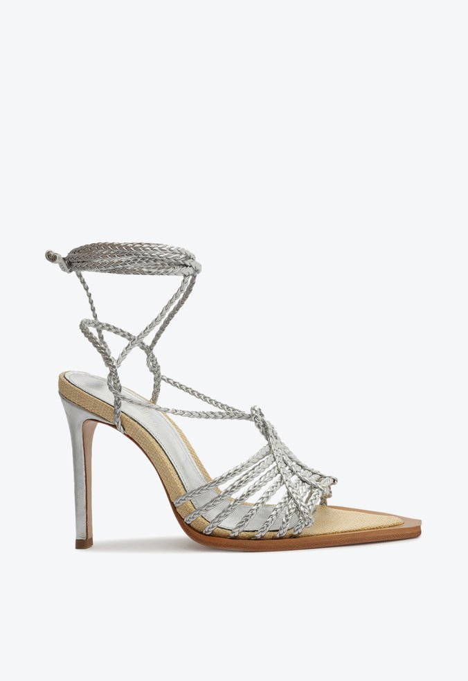 Sandália Salto Alto Adele Amarração Prata | Schutz