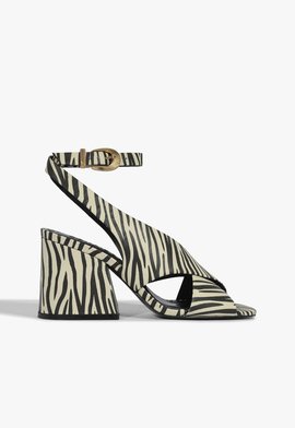 Sandália Salto Bloco Couro Animal Print