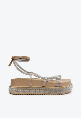 Sandália Papete Flatform Chay Brilho Bege