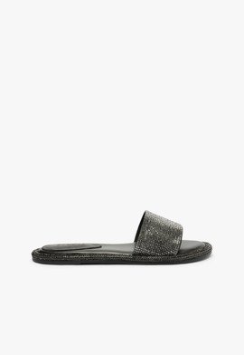 Sandália Slide Strass Preta
