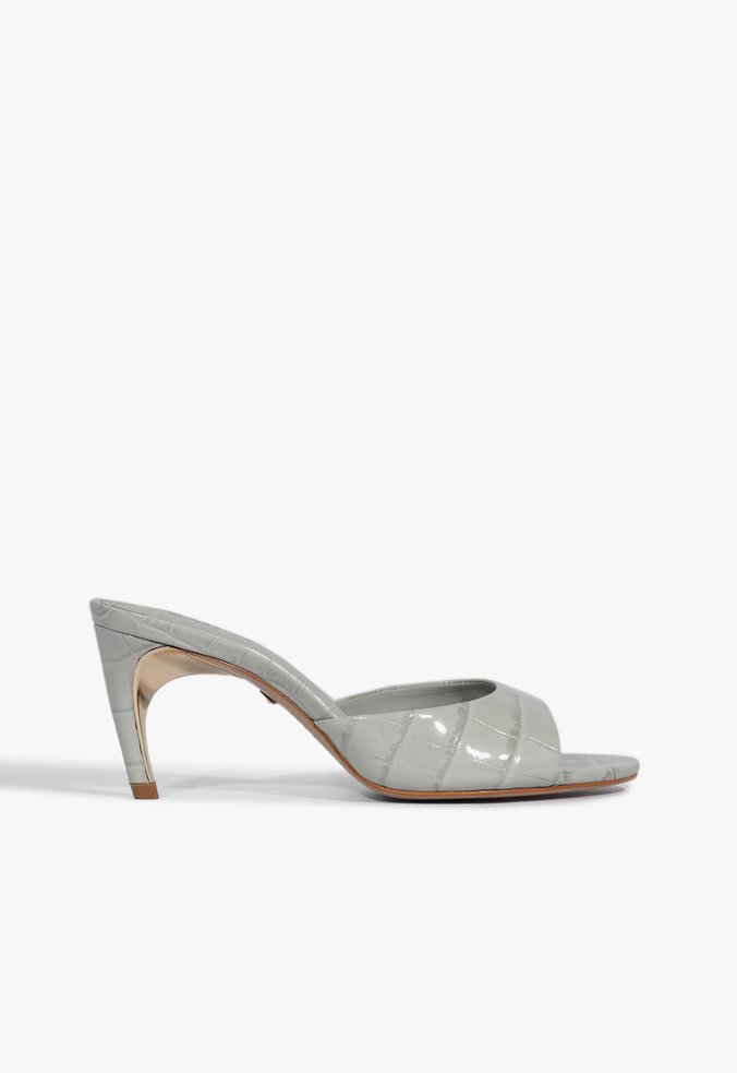 Mule Curve Heels Verniz Croco Cinza