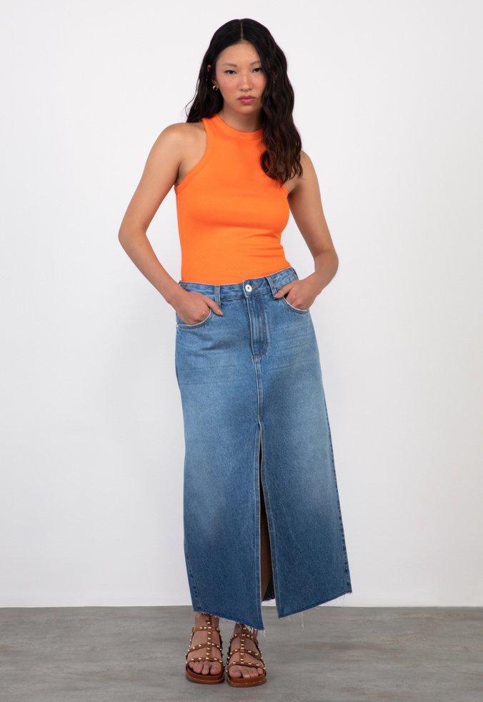 Saia Jeans Midi Becky Azul