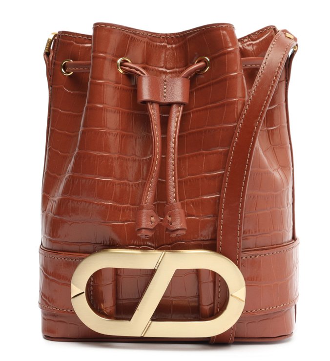 Bolsa Tiracolo Bucket Eloise Couro Croco Marrom