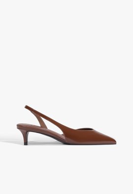 Scarpin Slingback Alessia Low Couro Marrom Claro