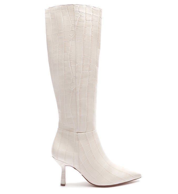 Bota Vintage Mid-High Heel Croco White