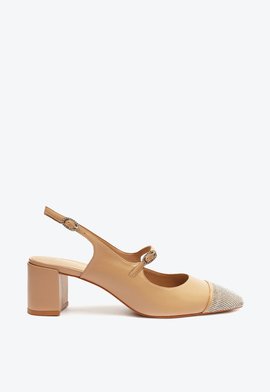 Sapato Scarpin Slingback Salto Bloco Bege