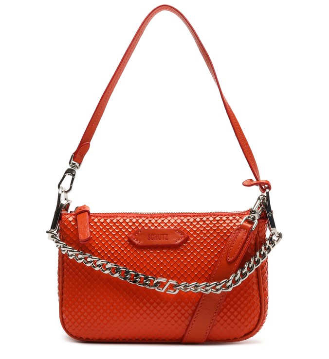Bolsa Tiracolo Pequena Emmy Couro Snake Laranja