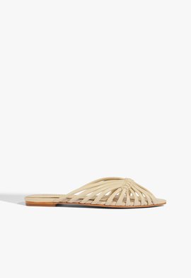 Sandália Rasteira Couro Cage Creme