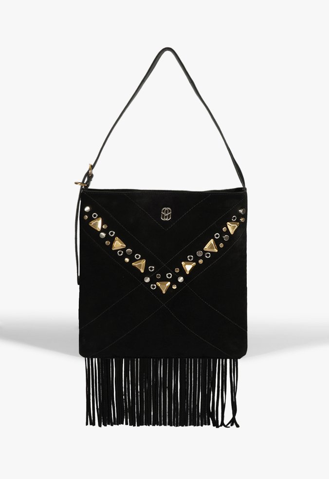 Bolsa Mally Tiracolo Pequena Franjas Preto