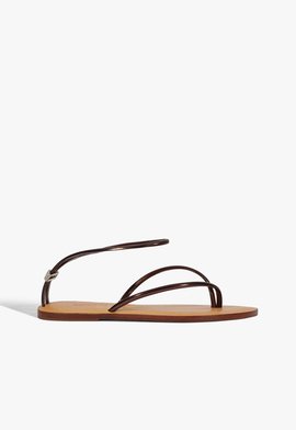 Sandália Rasteira Feminina de Tiras Finas Marrom Escuro