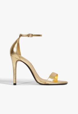 Sandália Gisele Salto Alto Couro Dourada