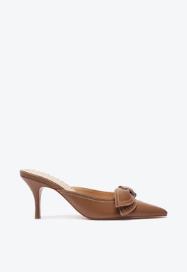 Sapato Mule Claire Bow Couro Marrom