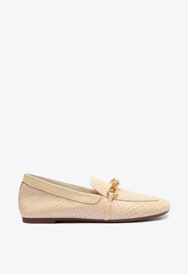 Mocassim Couro Snake Corrente Bege