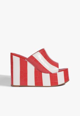 Sandália Plataforma Couro Croco Listras Vermelha