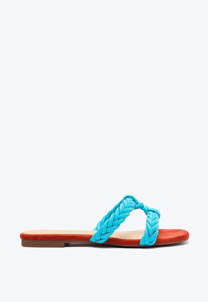 Sandália Rasteira Slide Trançada Azul