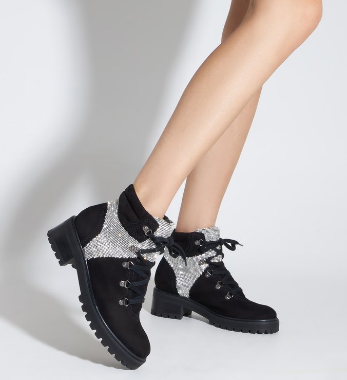 Bota Tratorada Camurça Glitter Preta Bota Tratorada Camurça Glitter Preta