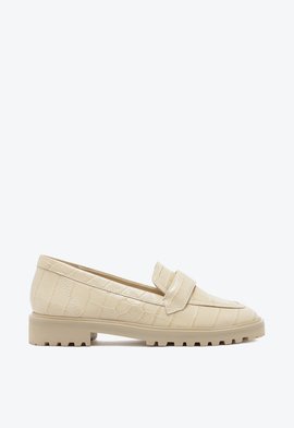 Mocassim Tratorado Couro Croco Bege