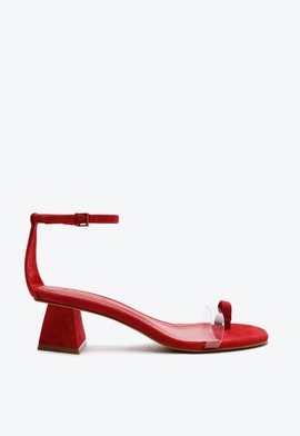 Sandália Salto Baixo Avva Nobuck Vinil Camurça Vermelha