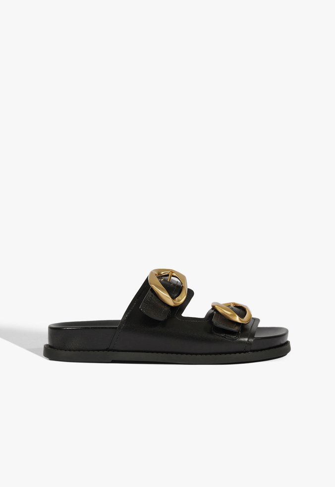 Papete Slide Olga Sporty Couro Preta