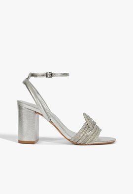 Sandália Salto Bloco Alto Glam Prata