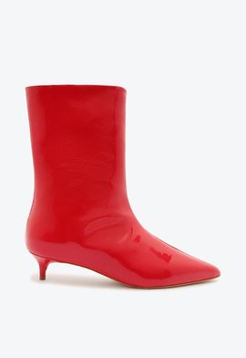 Bota Cano Médio Salto Kitten Couro Prime Vermelha