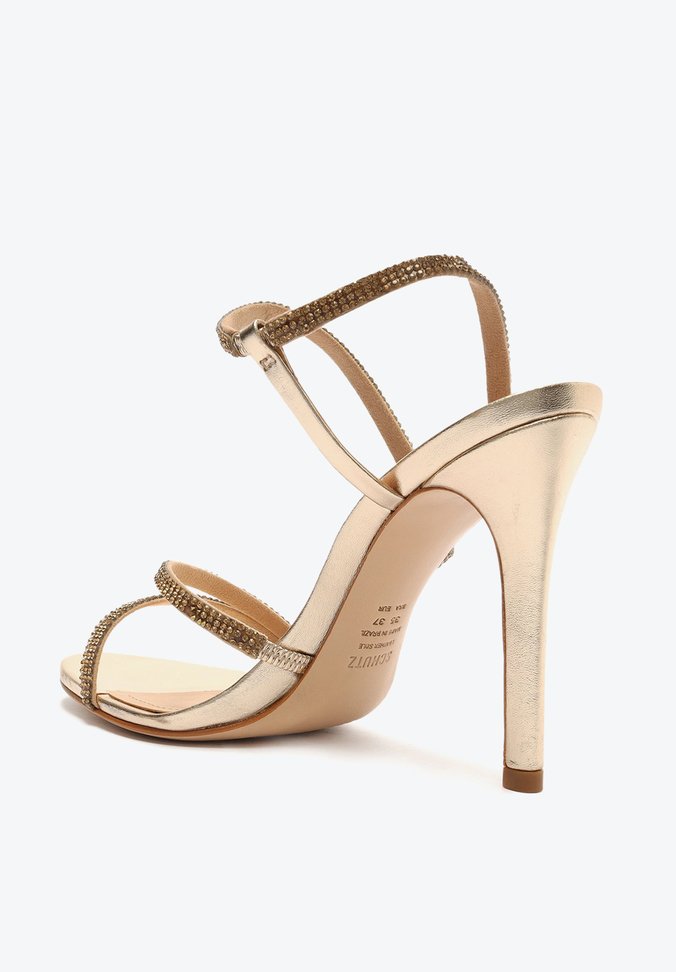 Sandália Salto Alto Mariah Shine Tiras Dourada | Schutz